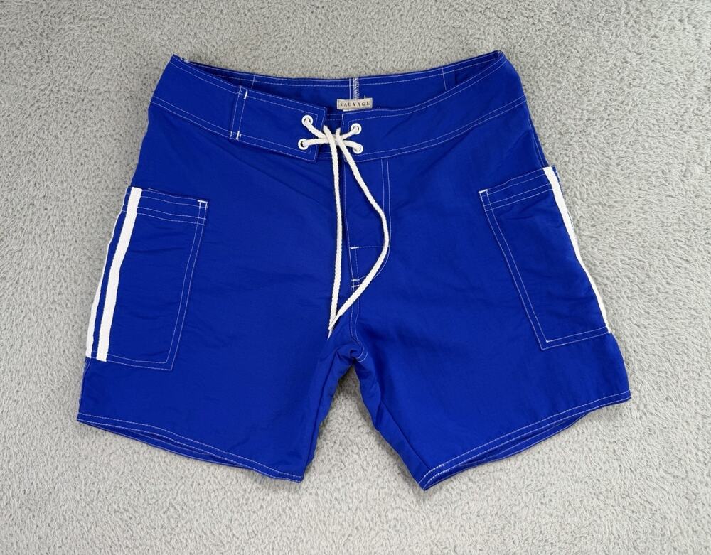 Sauvage Men's Board Shorts Blue White Striped Swim Trunks Size 30 USA